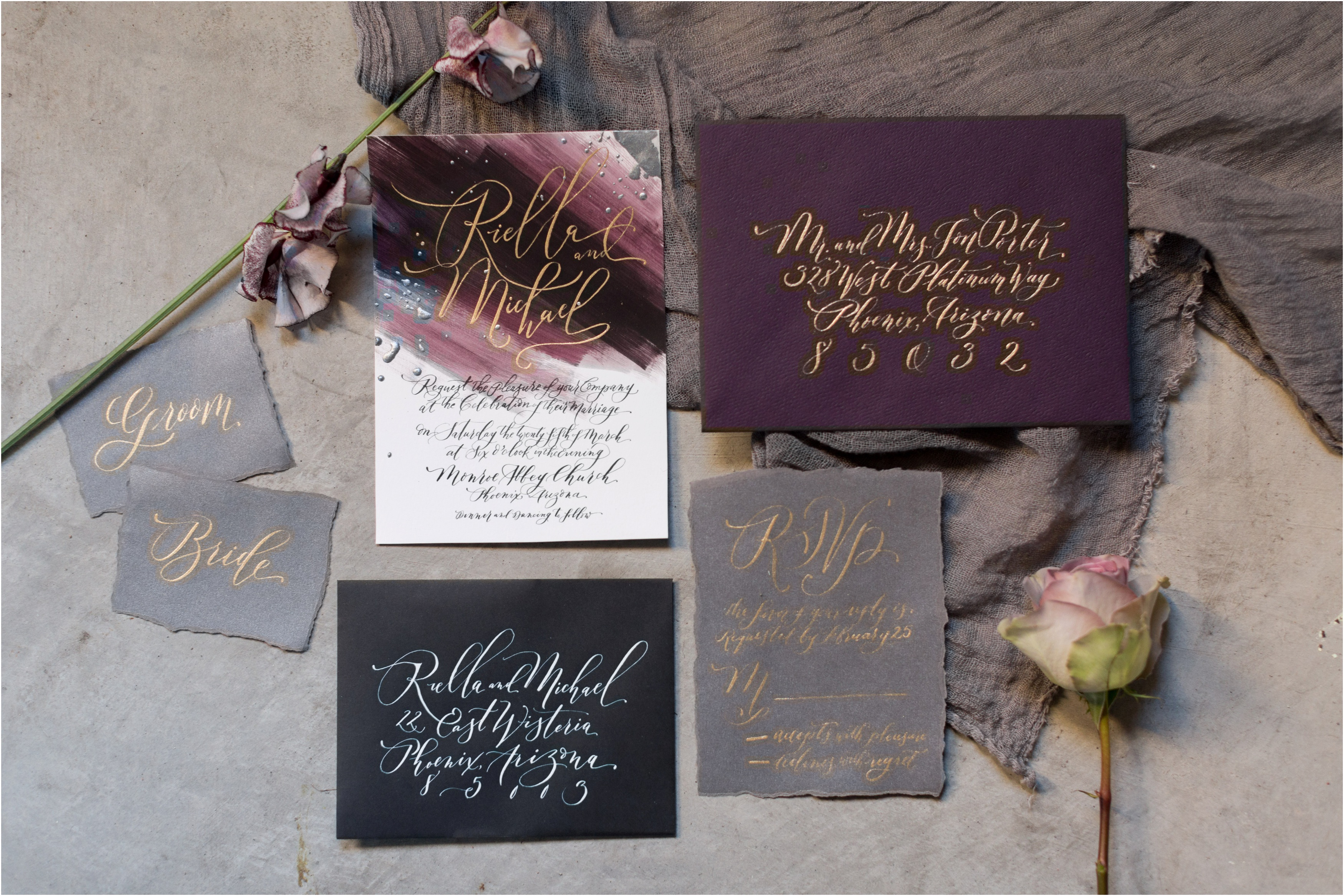 Purple wedding stationery photo by Riane Roberts Photography 