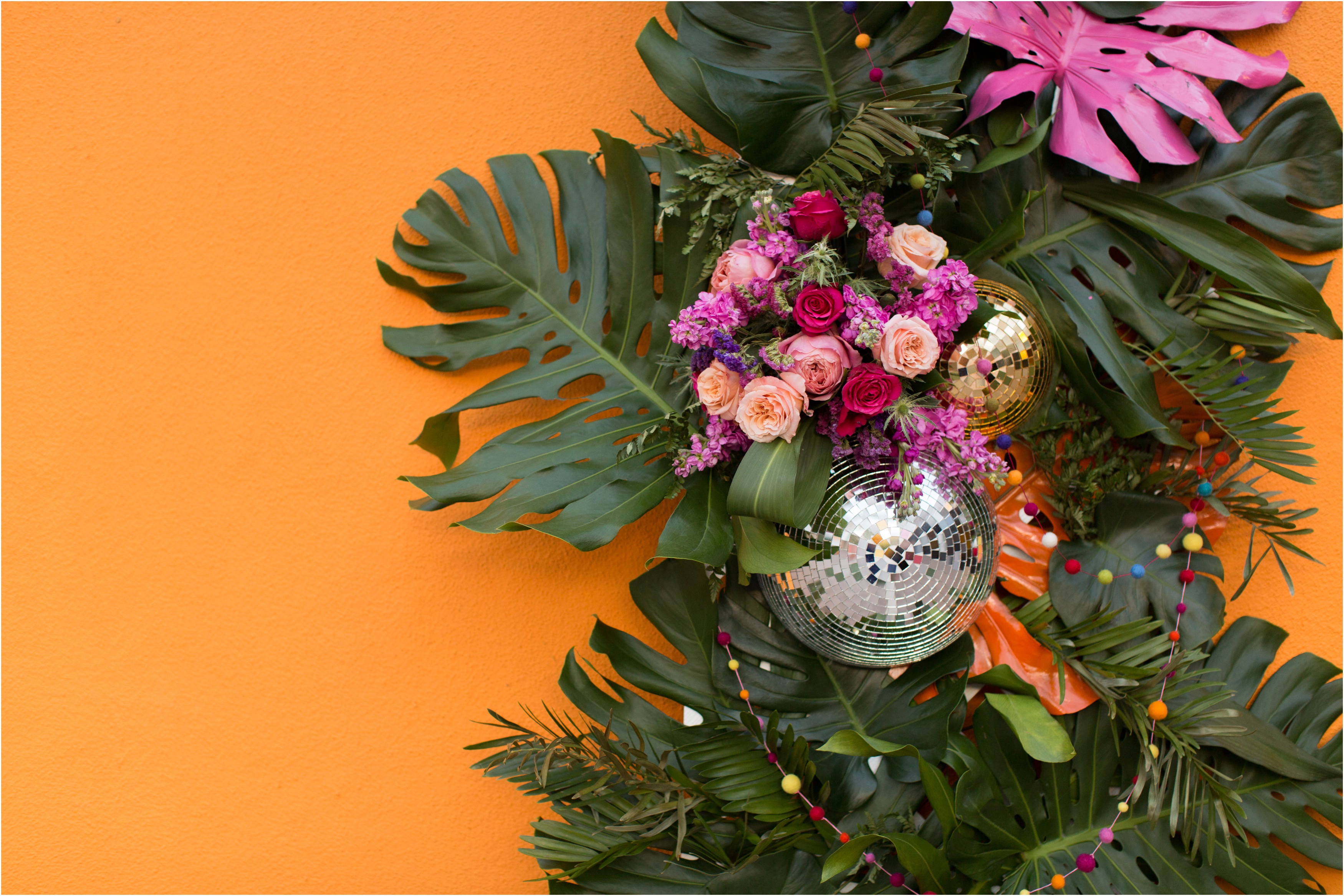 Pink bouquet and vibrant decor 