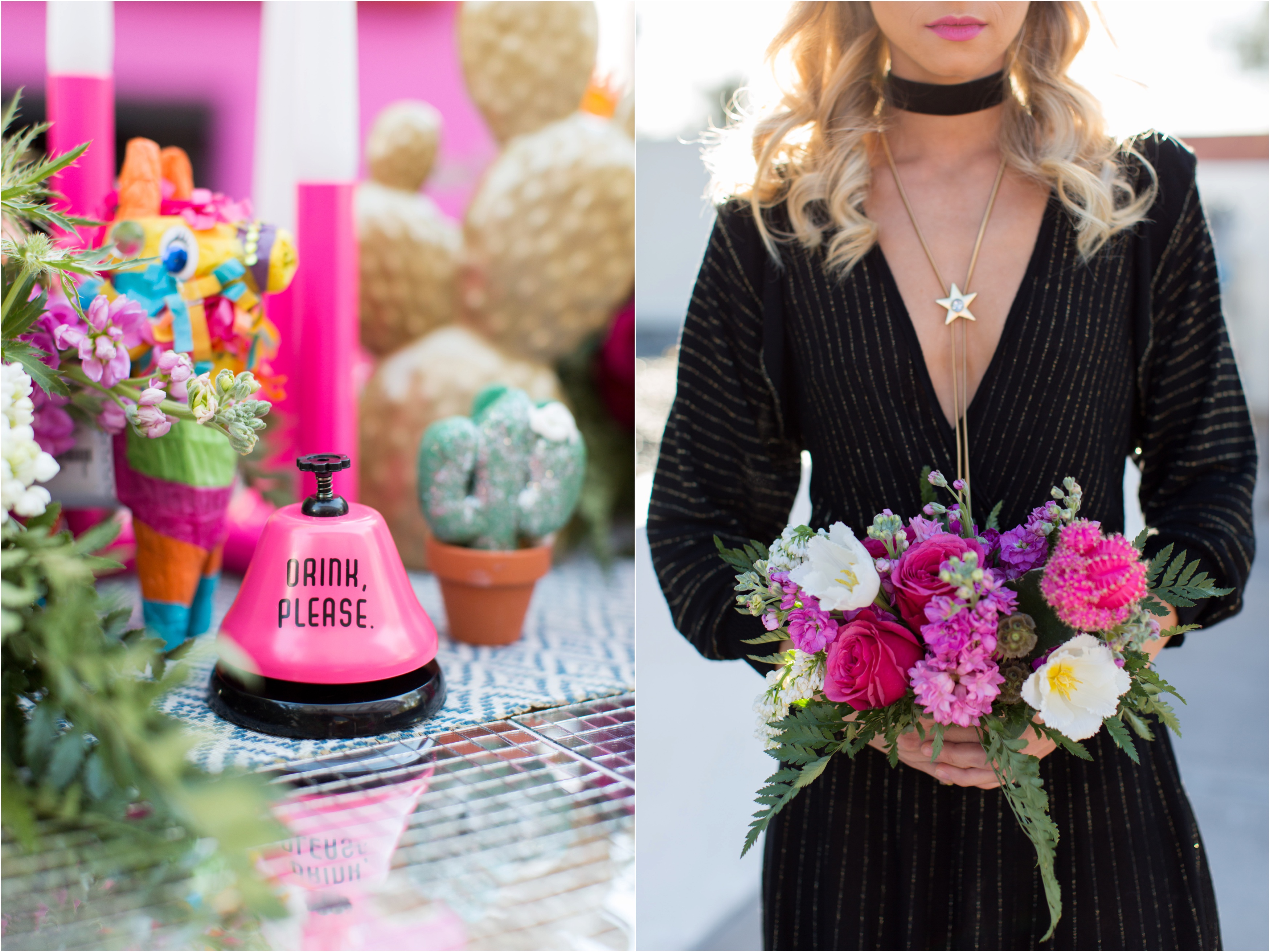 Pink bouquet and black dress - Riane Roberts Photography