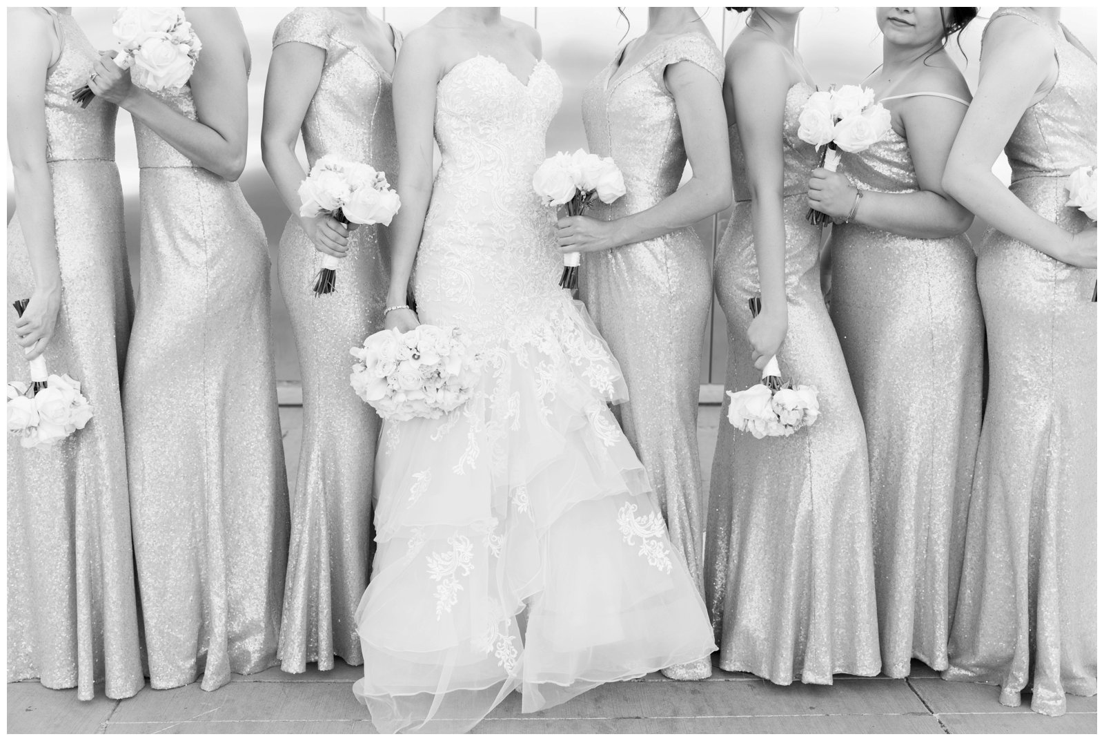 black and white photograph of bride and her bridesmaids
