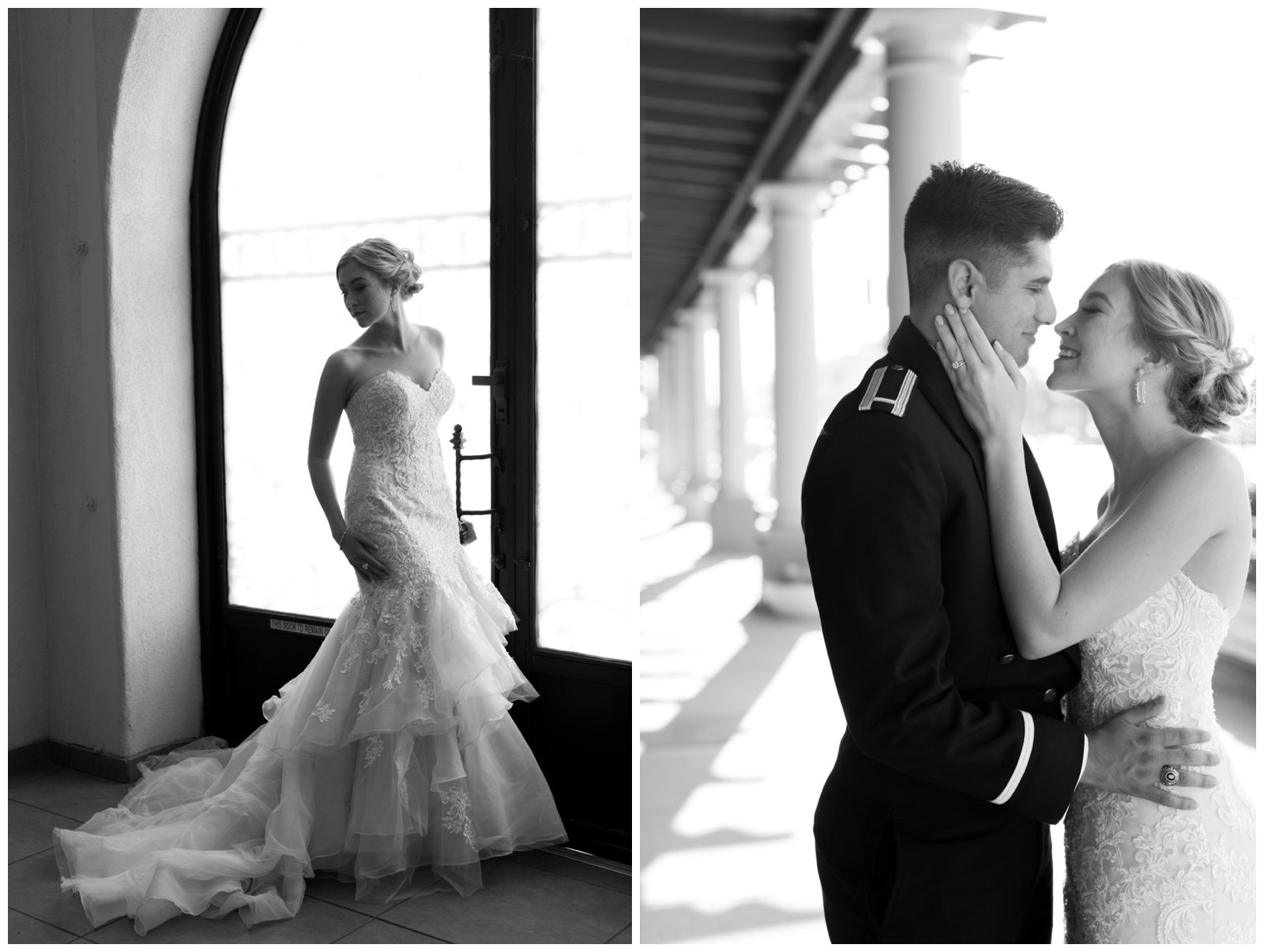 black and white elegant photo of bride and groom in arizona