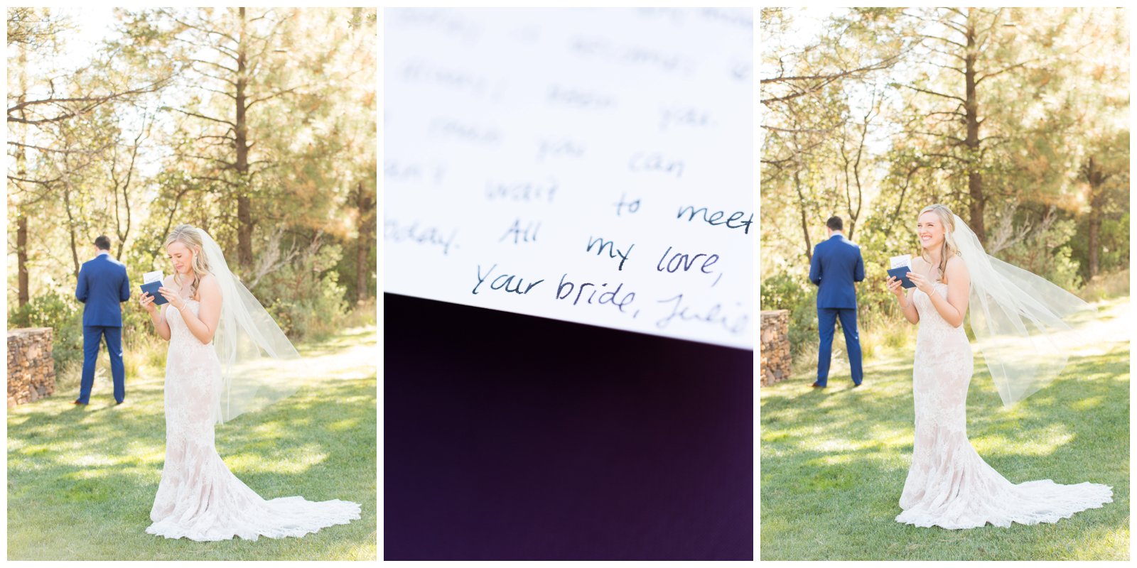 Reading notes to eachother, bride and groom 