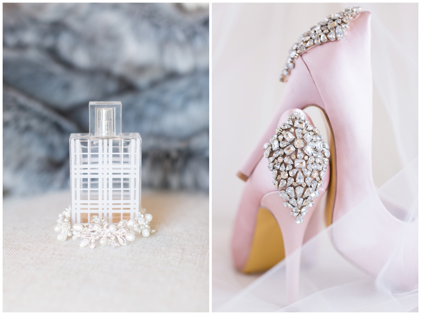Blush pink brides wedding details and shoes