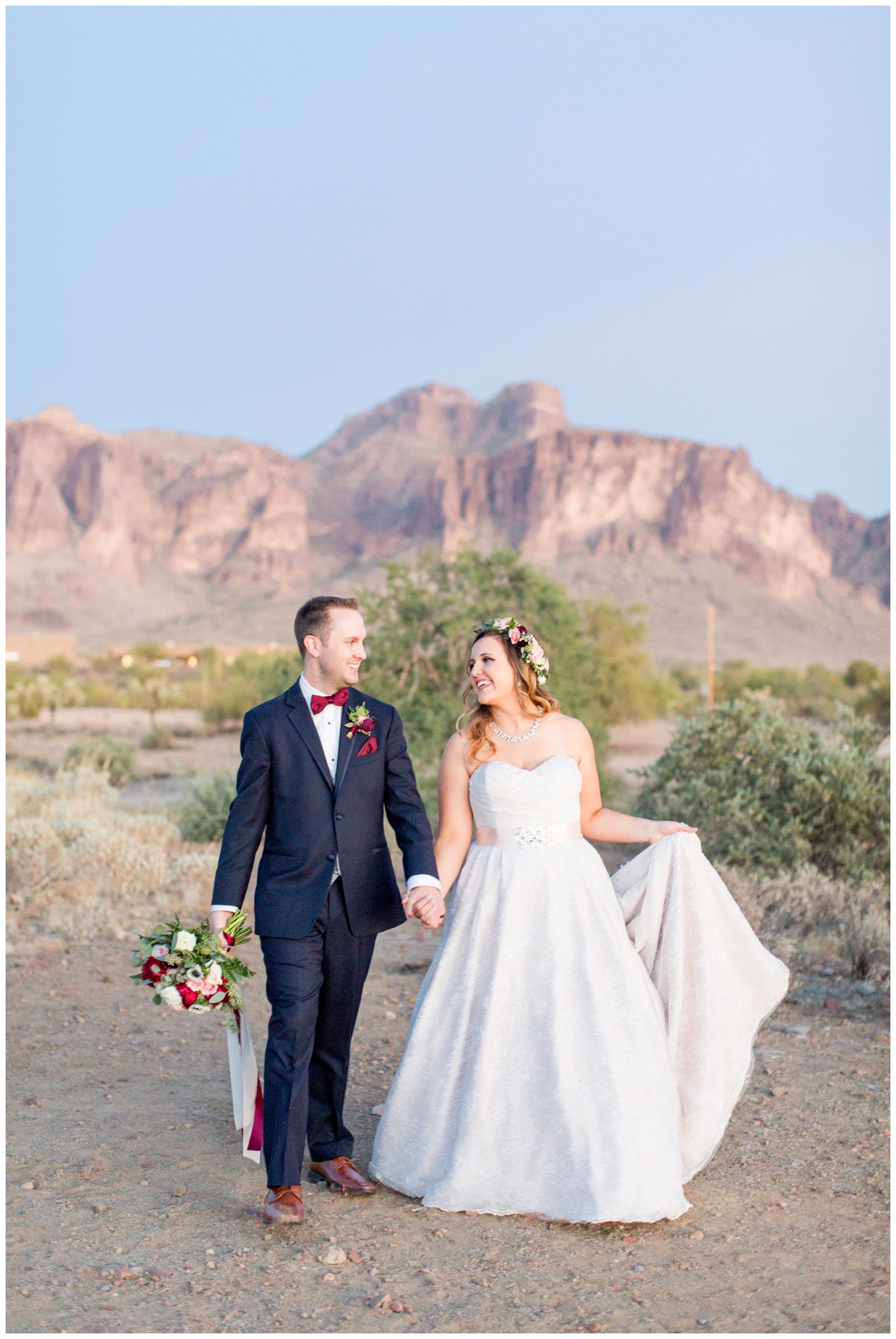 Maroon and blush pink wedding, sot in AZ Desert