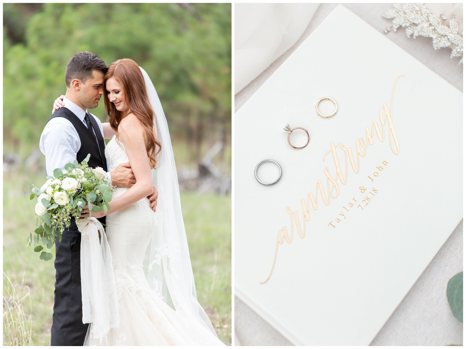 wedding details flatlay arizona and couple picture