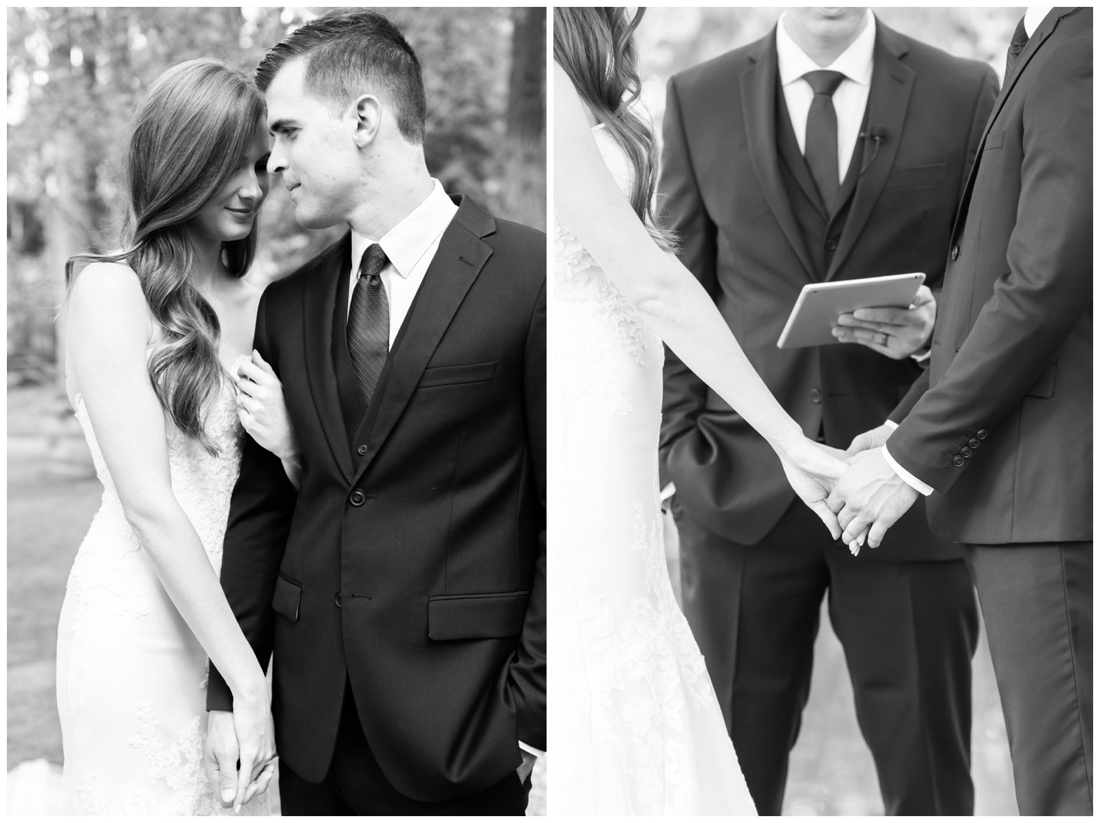 black and white ceremony photos of the wedding