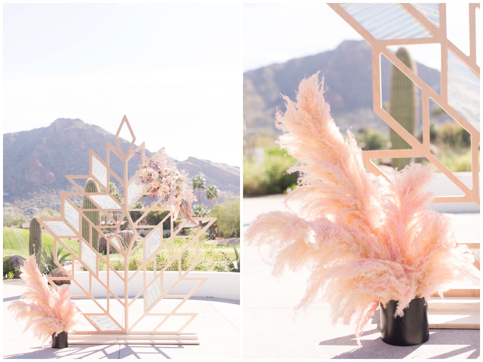 Pink feather wedding decor accents